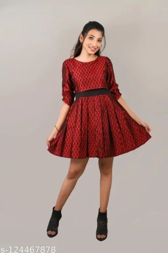 Self-Design Jacquard Ladies Short Dress, Occasion : Party Wear