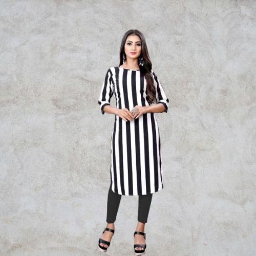 Kokil Crepe Printed Black Line Kurti, Size : S, M, XL, XXL