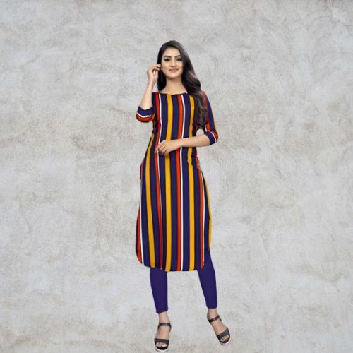 Crepe Printed Lining Kurti, Size : S, M, XL, XXL