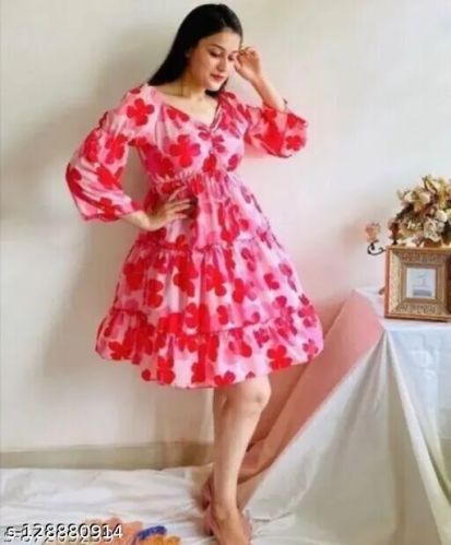 Cotton Floral Printed One Piece Dress, Size : M, XL, XXL