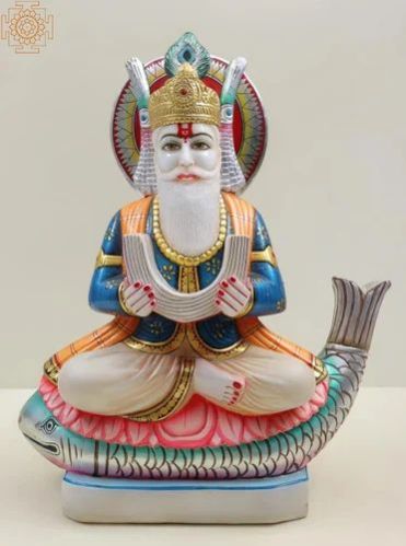 Polished Makrana Marble Jhulelal Statue, For Shiny, Dust Resistance, Packaging Type : Wooden Box