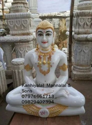 Kanhiyalal Painted Marble Jain Mahaveer Statue, Size : 2.5 Feet