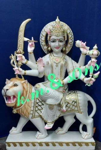 Kanhiyalal Painted Marble Maa Durga Statue, Packaging Type : Wooden Box