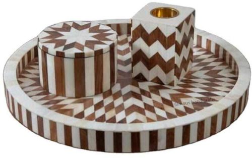 Customized Shape Fancy Bone Inlay Serving Tray