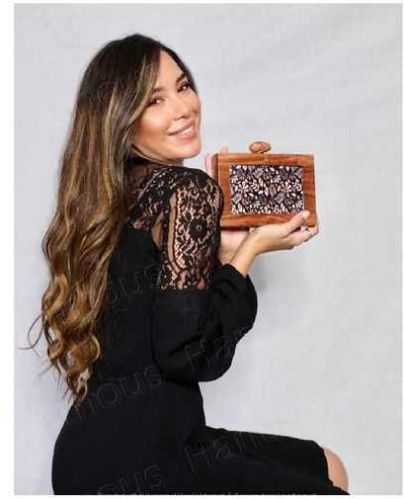 Wooden Embroidery Envelop Shape Clutch