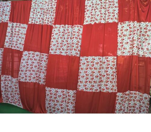 Printed Polyester Wedding Side Wall Curtain, Color : Red White