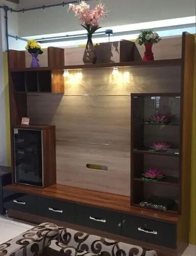 Wooden TV Wall Unit, Color : Brown