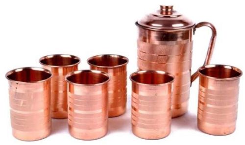 Plain Copper Jug Set, For Home, Shape : Round