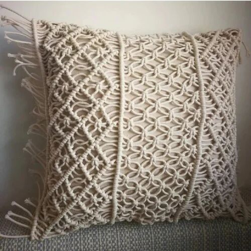 Square Cotton Macrame Cushion Cover, For Home, Size : 55*55 Cm
