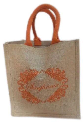 Logo Printed Jute Shopping Bag, Handle Type : Loop