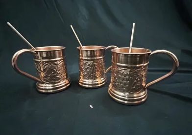 Hammed Round Polished Copper Beer Mug Set, For Drinkware, Technics : Machine Made
