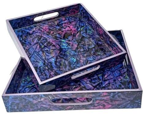 Multicolor Rectangle Wooden MDF Printed Tray Set