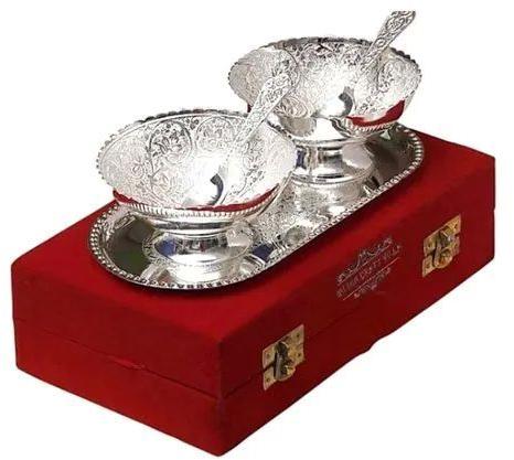 Round Silver Plated Bowl Set, For Puja, Style : Royal