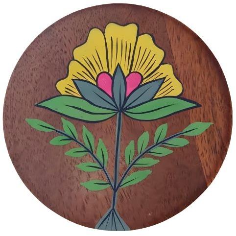 Hand Painted Wooden Tea Coaster, Size : 9*9*.9 Cm