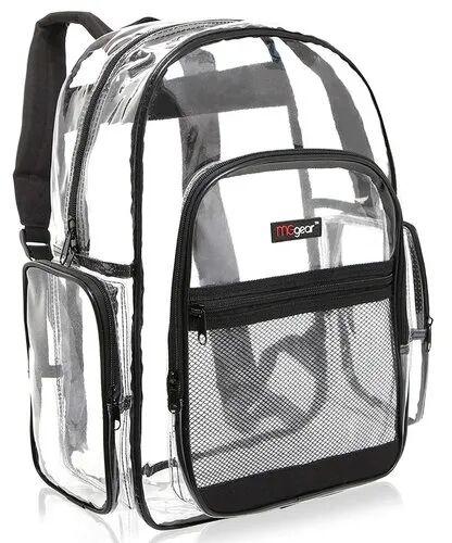 PVC School Backpack, Pattern : Plain