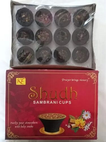 Round Wood Sambrani Cup, Color : Black