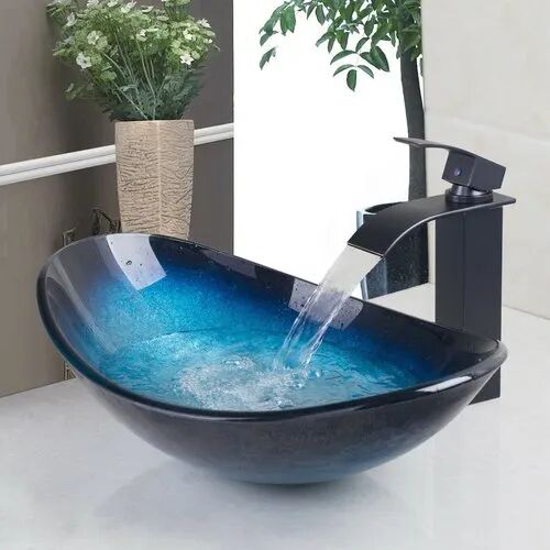 Glass Wash Basin, Color : Blue