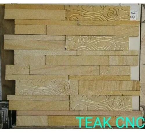 Teak CNC Stone Wall Cladding, Size : 24x6 Inch