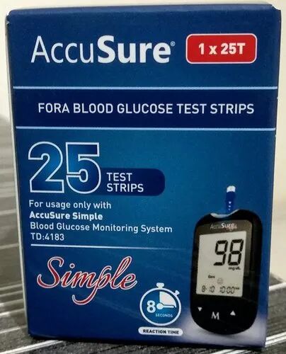 Accusure Plastic Blood Glucose Test Strips For Hospital, Clinic