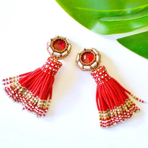Beaded Tassel, Color : Red, White, Golden