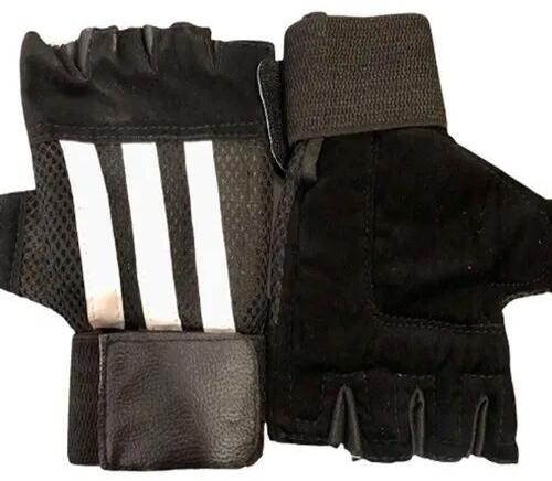 Leather Weight Lifting Hand Gloves, Color : Black