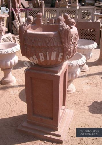 Beautiful Bird Carved Red Sandstone Bird Bath