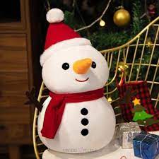 Festive Christmas White Snowman With Red Hat and Red Mufler Plush Toy