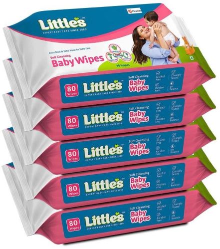 Little's Soft Cleansing Baby Wipes With Aloe Vera, Jojoba Oil And Vitamin E (80 Wipes) Pack Of 5