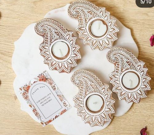 Non Polished Wood Leaf Shape Candle Holder, Size : Multisize