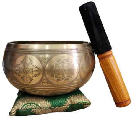 Coated Brass Laser Print Singing Bowl, Dimension : 4.5 Inch