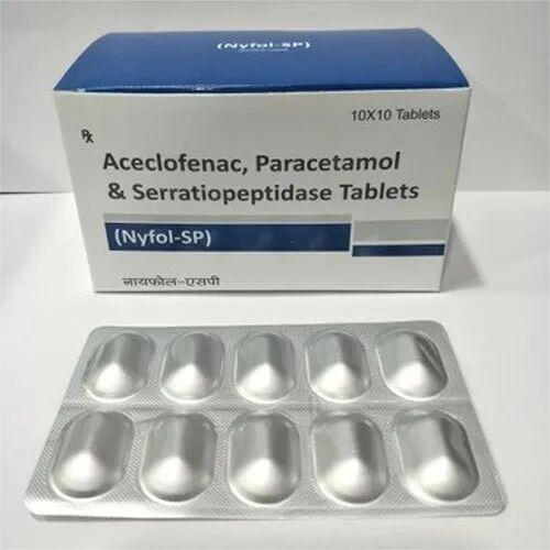Aceclofenac Paracetamol Serratiopeptidase Tablet, For Clinical, Hospital, Packaging Type : Box
