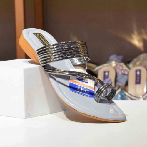 TFC Synthetic Ladies Flat Slipper Silver, Outsole Material : PVC