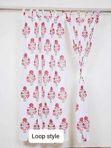 Cotton Hand Block Printed Curtains, Color : Red