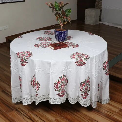 Printed Cotton Round Table Cover, Size : 84 Inches