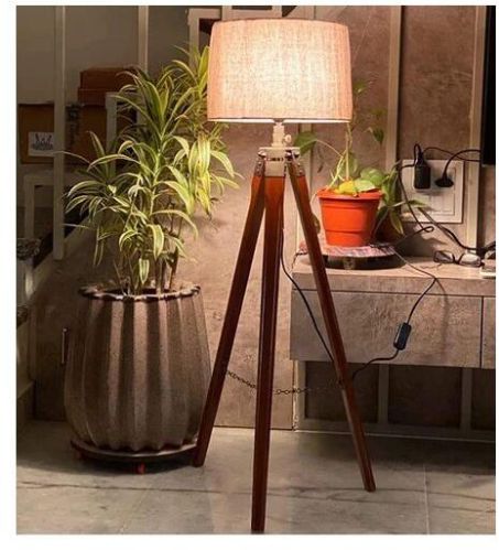 Brown Wooden Floor Tripod Lamp, For Lighting, Style : Antique