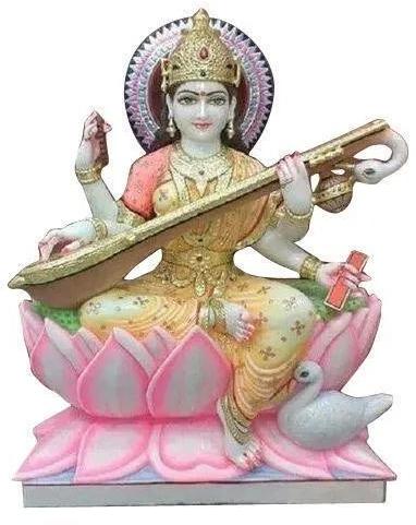 Marble Maa Saraswati Statue, For Temple, Gifting, Pattern : Plain, Printed