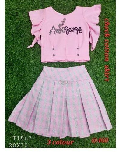 Boat Neck Polyester Self Design Skirt Top, Occasion : Casual Wear