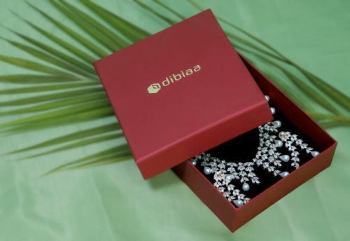 Square Maroon Big Necklace Set Box, Pattern : Plain