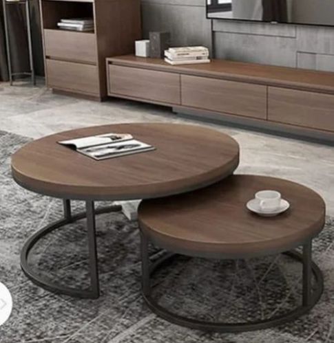 Dark Red Round 2 Pcs Fancy Nesting Table Set, For Restaurant, Office, Hotel, Home, Pattern : Printed