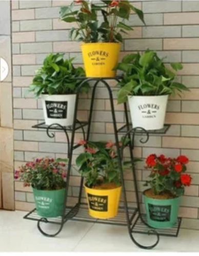 Black Paint Coating Iron Flower Stand, For Garden, Home, Hotel, Office, Feature : Attractive Design