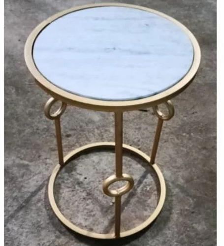 White Golden Round Stainless Steel Marble Top Table, For Home, Size : 14 Inch