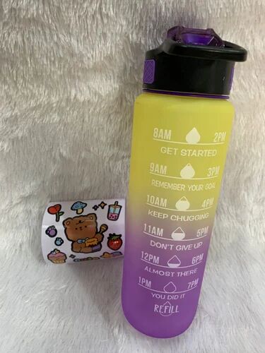 Multicolor Cylindrical Plastic Sports Water Bottle