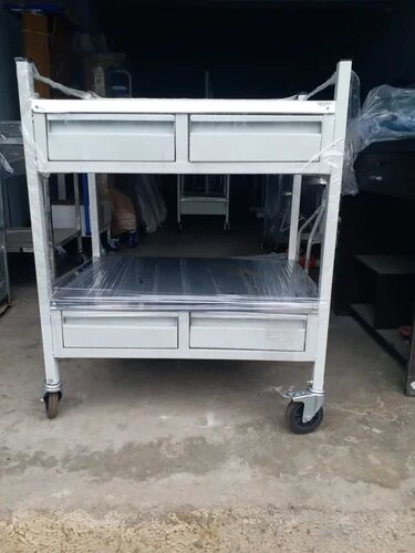 Ractangular Mild Steel Hospital Medicine Trolley, Color : White