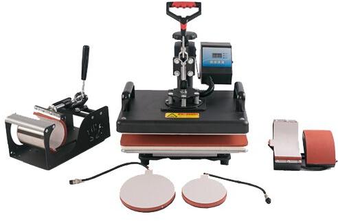 Black Hydraulic Semi Automatic 5 In 1 Heat Press Machine