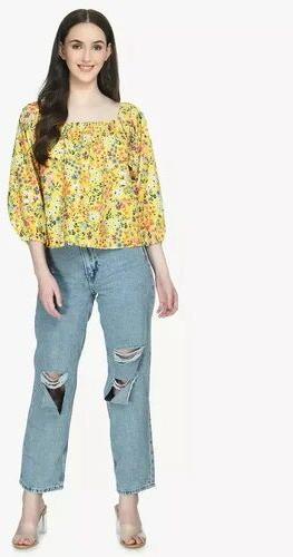 Cotton Printed Puff Sleeve Top, Occasion : Casual Wear