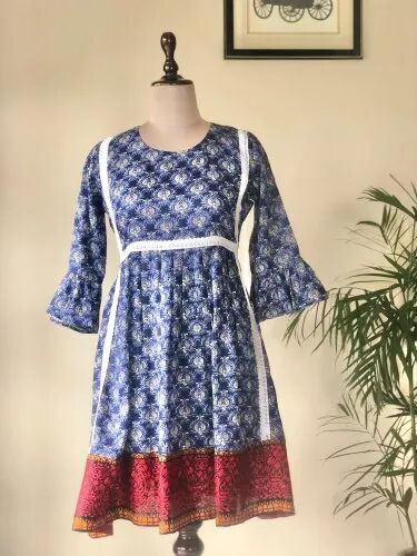 Printed Cotton Indigo Designer Top, Size : All Sizes