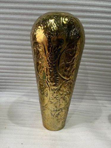 Cylinder Aluminium Polished Hand Carved Flower Vase, For Decoration, Color : Golden