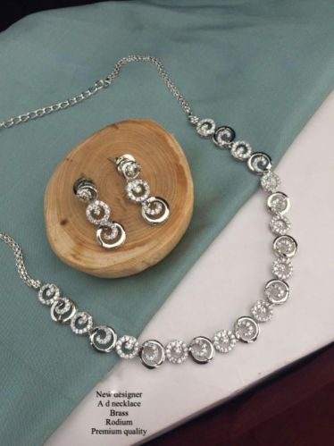 Lupa Rhodium Silver Studded Necklace, Gender : Female