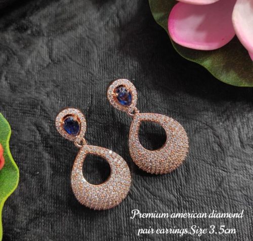 Blue Stone Studded American Diamond Premium Earrings