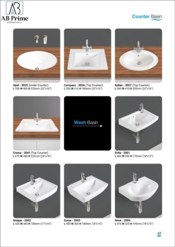 Rectangular Ceramic Counter Wash Basin, For Home, Hotel, Restaurant, Size : Multisize